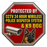 2 Pack - Warning Protected by CCTV Sticker 24 Hour Surveillance Camera & K9 Dog Decal - 4.5" Inches Long Each - OwnTheAvenue