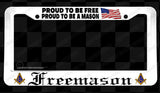 Proud To Be A Freemason Masonic American Flag White License Plate Frame - OwnTheAvenue