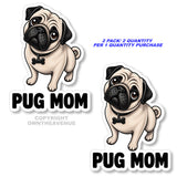 2 Pack - Pug Mom Dog Puppy Car Truck Window Vinyl Stickers - 4.5" Inches Long Each - OwnTheAvenue