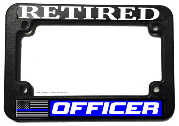 Retired Support Police Blue Colored Line Motorcycle License Plate Frame - OwnTheAvenue