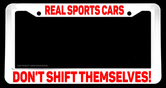 Model 2 - Manual Transmission Joke Stick Shift Real Sports Cars JDM White License Plate Frame