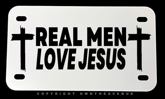 Real Men Love Jesus Humor Christian Motorcycle Metal License Plate