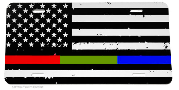 Red Green Blue American Flag Support Fire Police Military License Plate Cover - OwnTheAvenue