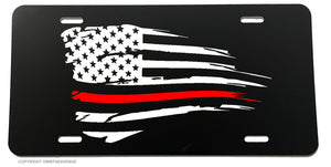 Support Fire Fighters American Flag Red Color Grunge License Plate Cover