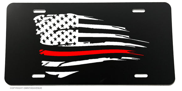 Support Fire Fighters American Flag Red Color Grunge License Plate Cover - OwnTheAvenue
