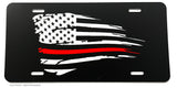 Support Fire Fighters American Flag Red Color Grunge License Plate Cover - OwnTheAvenue
