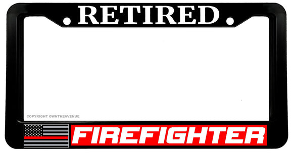 Retired Support Firefighters Red Colored Line Flag V01 License Plate Frame - OwnTheAvenue