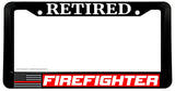 Retired Support Firefighters Red Colored Line Flag V01 License Plate Frame - OwnTheAvenue