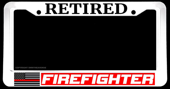 Retired Support Firefighters Red Colored Line Flag White License Plate Frame - OwnTheAvenue