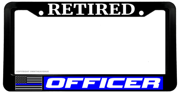 Retired Support Police Blue Colored Line Flag V01 License Plate Frame - OwnTheAvenue