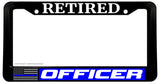 Retired Support Police Blue Colored Line Flag V01 License Plate Frame - OwnTheAvenue