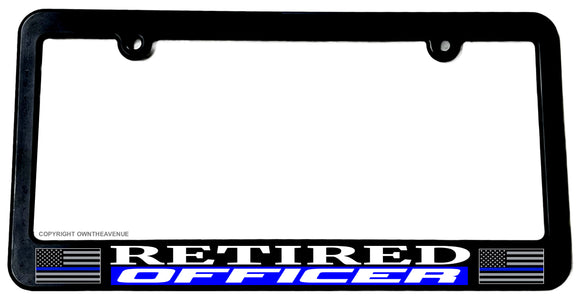 Retired Support Police Blue Colored Line Flag License Plate Frame - OwnTheAvenue