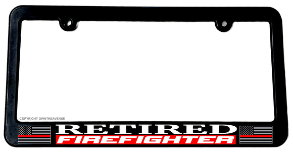 Retired Support Firefighters Red Colored Line Flag License Plate Frame - OwnTheAvenue