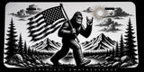 Bigfoot Mountains Forest USA American Flag Humor Auto License Plate