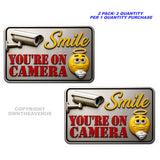 2 Pack - Smile You're On Camera! Humor Joke Sticker Video Alarm Security System Decal Warning Metallic Model - 4.5" Inches Each - OwnTheAvenue