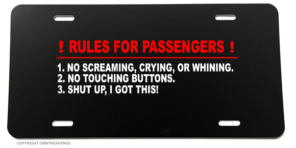 Rules For Passengers Funny Joke Gag Prank JDM Drifting License Plate Cover
