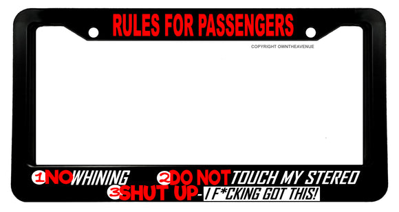 Rules For Passengers Funny Joke Gag Prank JDM Drifting License Plate Frame - OwnTheAvenue