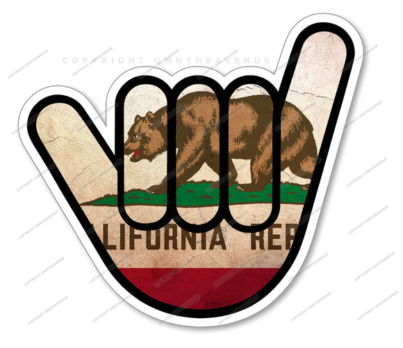 Vintage Style Shaka Hang Loose California Bear Flag Sticker Bumper JDM Decal
