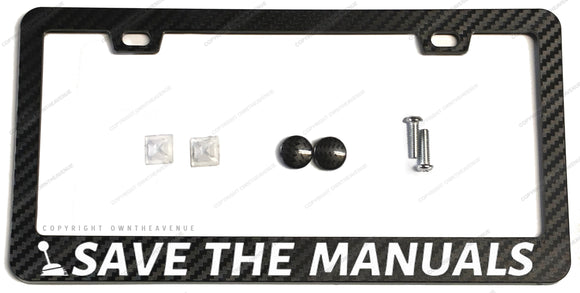 Save The Manuals Stick Shift Transmission JDM Carbon Fiber License Plate Frame