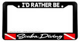 I'd Rather Be Scuba Diving Diver Down Flag Black License Plate Frame