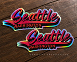 x2 Seattle Washington Souvenir Synth Wave Style V01 Holographic Sticker Decals