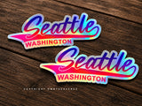 x2 Seattle Washington Souvenir Synth Wave Style Holographic Vinyl Sticker Decals
