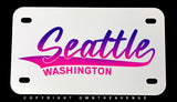 Seattle Washington Synth Wave Style Motorcycle Metal License Plate