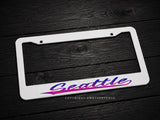 Seattle Synth Wave Style White License Plate Frame