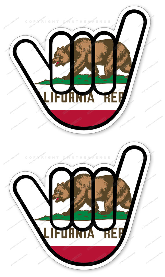 2Pcs Shaka Hang Loose California Cali Bear Flag Sticker V01 Bumper JDM Decal