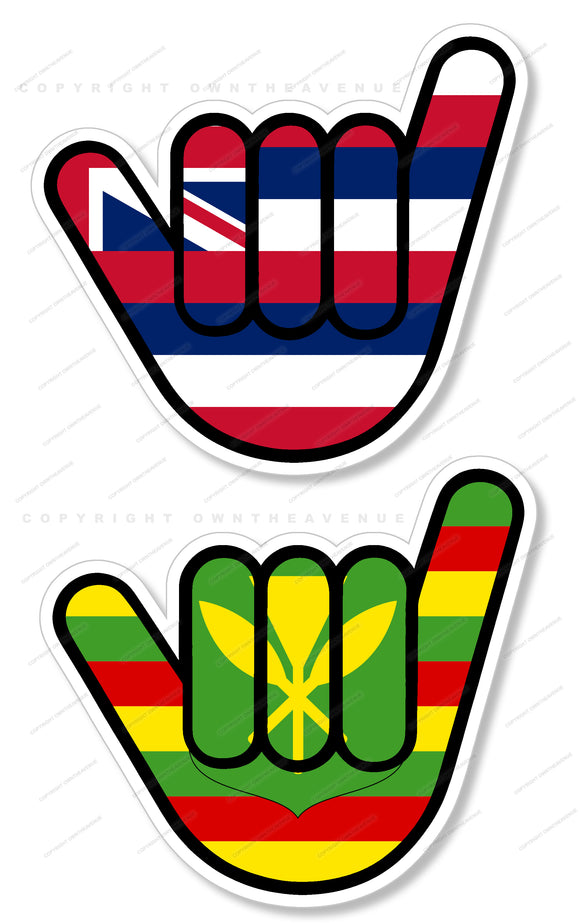 2Pcs Vintage Style Shaka Hang Loose Hawaii Hawaiian Flag Sticker Bumper JDM Decal