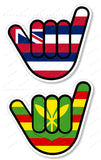 2Pcs Vintage Style Shaka Hang Loose Hawaii Hawaiian Flag Sticker Bumper JDM Decal