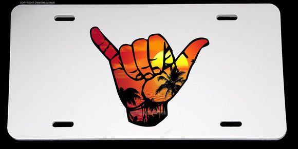 Shaka Hang Loose Sunset Beach Peace Surfing License Plate Cover