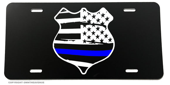 Support Police Thin Blue Colored Line American Flag Model 032 License Plate