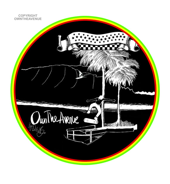 OwnTheAvenue Skateboarding By The Beach Surfing Palm Trees Rasta Sticker Decal - OwnTheAvenue