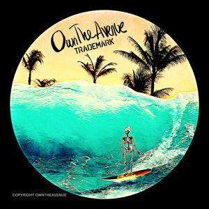 Surfing Palm Trees Sunset Skeleton Skull Rasta Vinyl Sticker Decal 3.75"