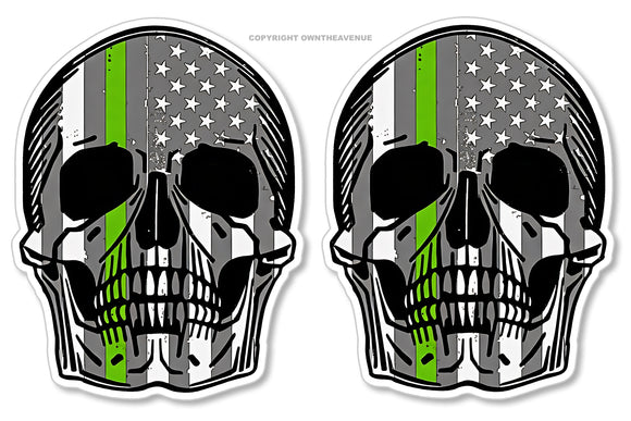 x2 Support Military Green Color American Flag Skull Decal Stickers 3.5