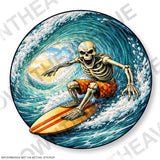 Surfing Skeleton Skull Barrel Vinyl Sticker Decal 3.5" - OwnTheAvenue