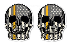 x2 Support Dispatchers Yellow Color American Flag Skull Decal Stickers 3.5" Inches