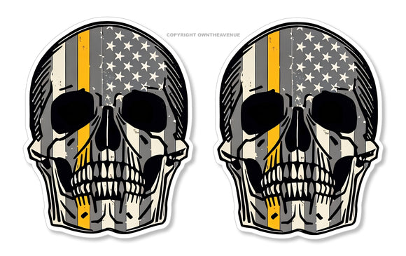 x2 Support Dispatchers Yellow Color American Flag Skull Decal Stickers 3.5