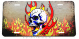 Skull Flames Grunge Auto Metal License Plate