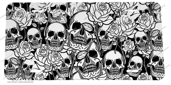 Skulls Floral Roses Vinyl Skin Wrap With Auto Metal License Plate DIY - OwnTheAvenue