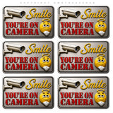 6 Pack - Smile You're On Camera! Humor Joke Sticker Video Alarm Security System Decal Warning Metallic Model - 3.5" Inches Each - OwnTheAvenue