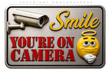 2 Pack - Smile You're On Camera! Humor Joke Sticker Video Alarm Security System Decal Warning Metallic Model - 4.5" Inches Each - OwnTheAvenue