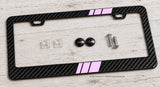 Soft Pink Sport Stripe Racing Style Carbon Fiber License Plate Frame