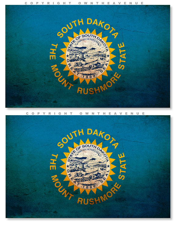 2Pcs South Dakota Flags Vintage Style Vinyl Sticker Decals 3.5