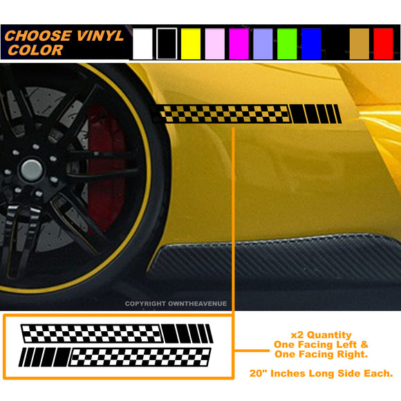 Cheackerd Print Racing Stripes 2pcs Side Racing Sport Stripe Checkered Body Graphic Car Decor Sticker ...
