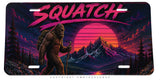 Squatch Bigfoot Funny Humor Synth Wave Mountains License Plate