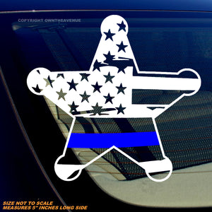 Support Police Officers Thin Blue Colored Line Distressed Flag Star Vinyl Decal 5" Inches - OwnTheAvenue