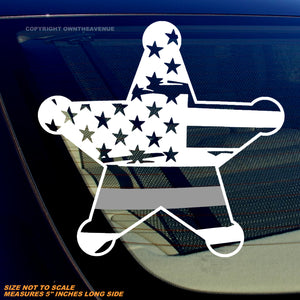Support Corrections Officers Thin Silver Colored Line Distressed Flag Star Vinyl Decal 5" Inches