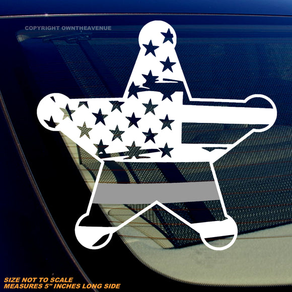 Support Corrections Officers Thin Silver Colored Line Distressed Flag Star Vinyl Decal 5